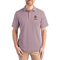 Men's Cutter & Buck  Crimson Harvard Virtue Eco Pique Stripe Recycled DryTec Polo