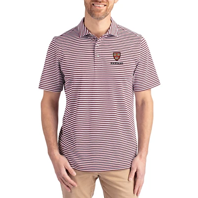 Men's Cutter & Buck  Crimson Harvard Virtue Eco Pique Stripe Recycled DryTec Polo