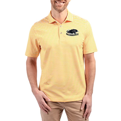 Men's Cutter & Buck  Gold Wisconsin-Milwaukee Panthers Virtue Eco Pique Stripe Recycled DryTec Polo