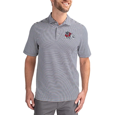 Men's Cutter & Buck  Navy Fresno State Bulldogs Virtue Eco Pique Stripe Recycled DryTec Polo
