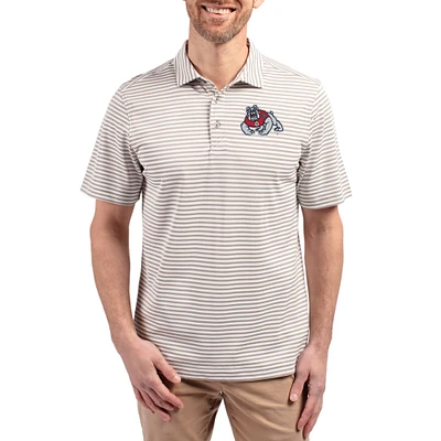 Men's Cutter & Buck  Gray Fresno State Bulldogs Virtue Eco Pique Stripe Recycled DryTec Polo