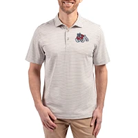 Men's Cutter & Buck  Gray Fresno State Bulldogs Virtue Eco Pique Stripe Recycled DryTec Polo