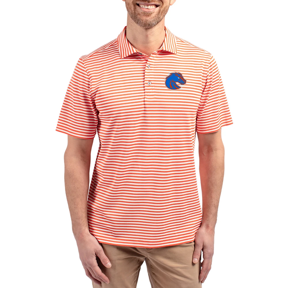 Men's Cutter & Buck Orange Boise State Broncos Virtue Eco Pique Stripe Recycled DryTec Polo