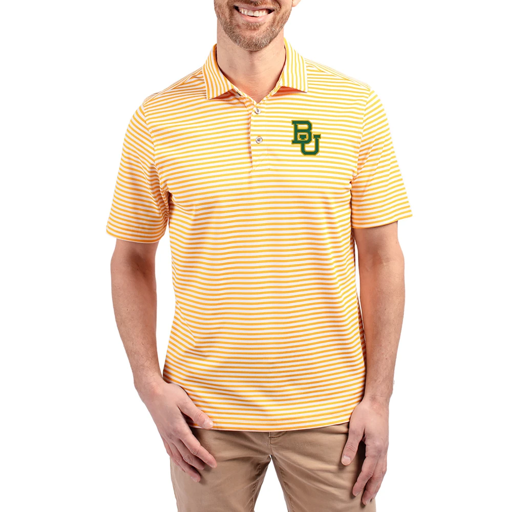 Men's Cutter & Buck Gold Baylor Bears Virtue Eco Pique Stripe Recycled DryTec Polo