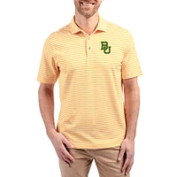 Men's Cutter & Buck  Gold Baylor Bears Virtue Eco Pique Stripe Recycled DryTec Polo