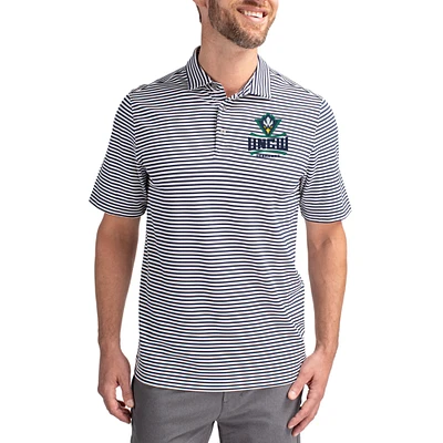 Men's Cutter & Buck  Navy UNC Wilmington Seahawks Virtue Eco Pique Stripe Recycled DryTec Polo
