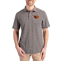Men's Cutter & Buck  Black Oregon State Beavers Virtue Eco Pique Stripe Recycled DryTec Polo