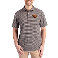 Men's Cutter & Buck  Black Oregon State Beavers Virtue Eco Pique Stripe Recycled DryTec Polo