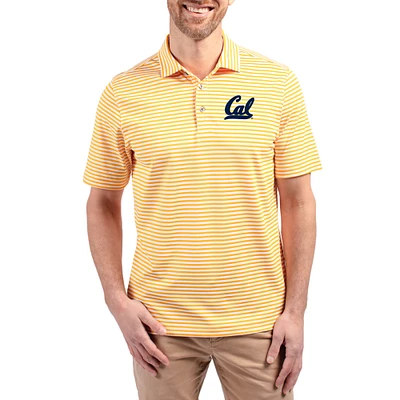 Men's Cutter & Buck  Gold Cal Bears Virtue Eco Pique Stripe Recycled DryTec Polo