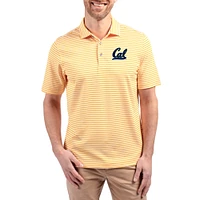 Men's Cutter & Buck  Gold Cal Bears Virtue Eco Pique Stripe Recycled DryTec Polo