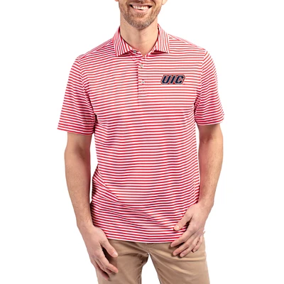 Men's Cutter & Buck  Red UIC Flames Virtue Eco Pique Stripe Recycled DryTec Polo