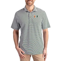 Men's Cutter & Buck Miami Hurricanes Virtue Eco Pique Stripe Recycled DryTec Polo