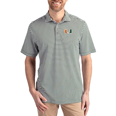 Men's Cutter & Buck Miami Hurricanes Virtue Eco Pique Stripe Recycled DryTec Polo