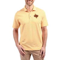 Men's Cutter & Buck  Gold Midwestern State Mustangs Virtue Eco Pique Stripe Recycled DryTec Polo