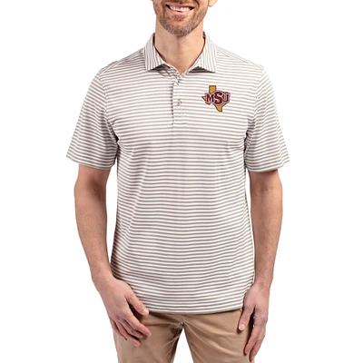 Men's Cutter & Buck Midwestern State Mustangs Virtue Eco Pique Stripe Recycled DryTec Polo