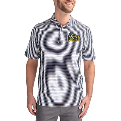 Men's Cutter & Buck  Navy Drexel Dragons Virtue Eco Pique Stripe Recycled DryTec Polo