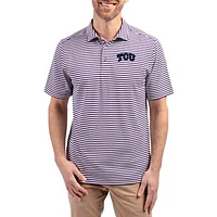 Men's Cutter & Buck TCU Horned Frogs Virtue Eco Pique Stripe Recycled DryTec Polo