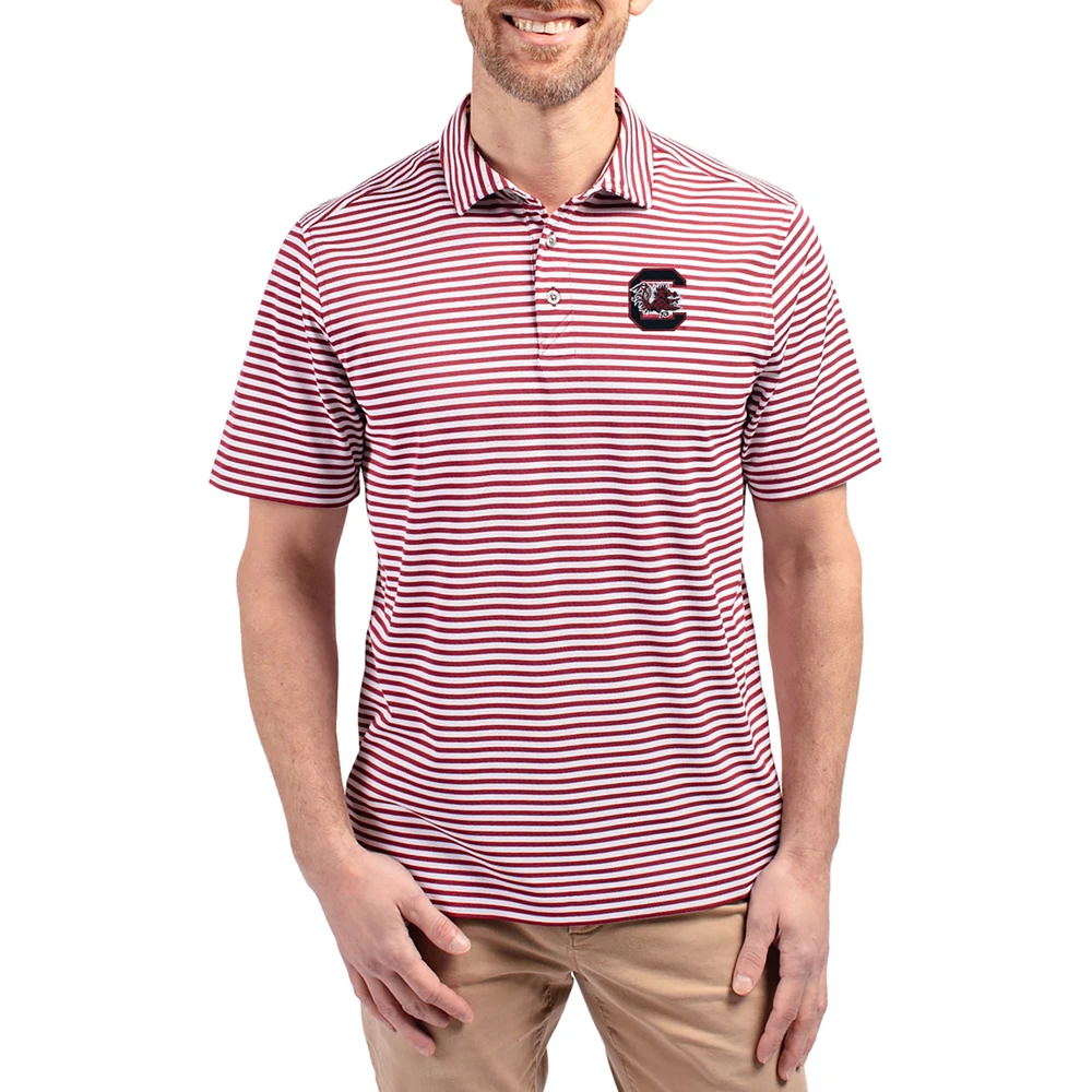 Men's Cutter & Buck Garnet South Carolina Gamecocks Virtue Eco Pique Stripe Recycled DryTec Polo