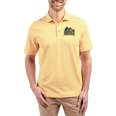 Men's Cutter & Buck  Gold Drexel Dragons Virtue Eco Pique Stripe Recycled DryTec Polo