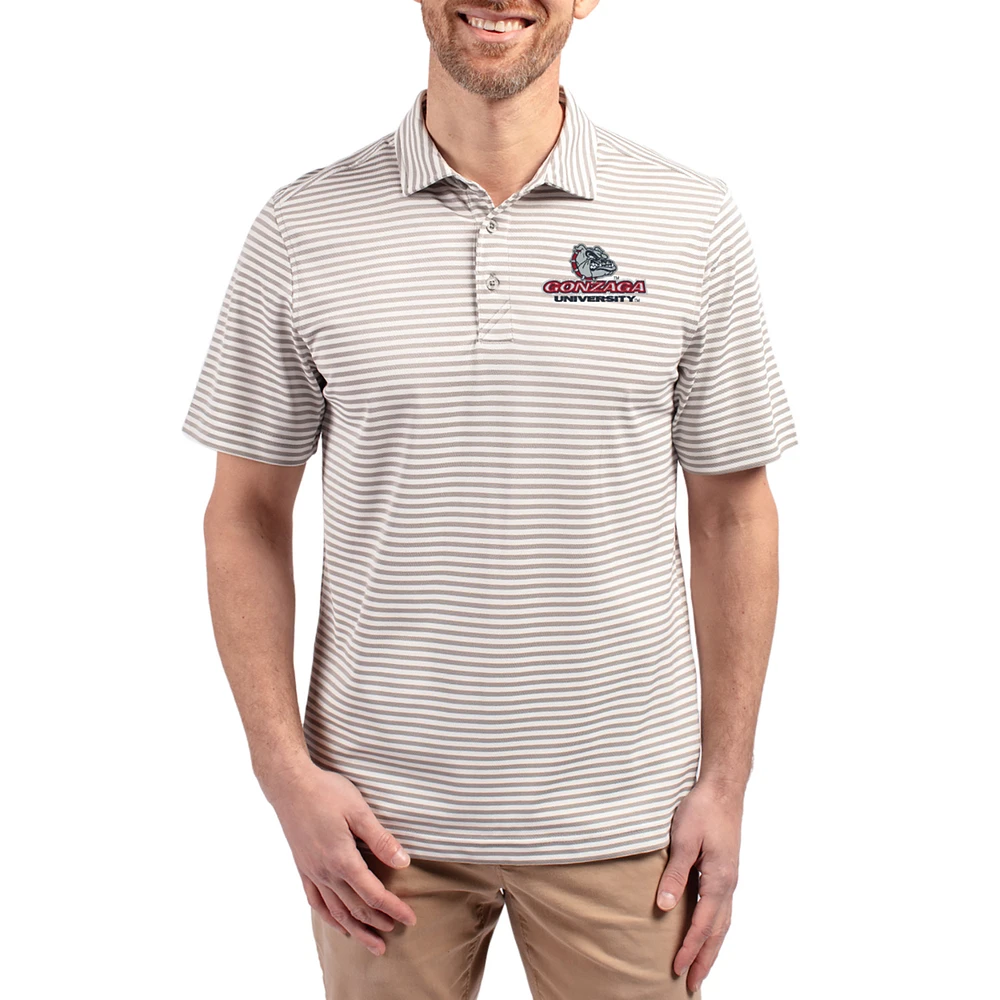 Men's Cutter & Buck Gray Gonzaga Bulldogs Virtue Eco Pique Stripe Recycled DryTec Polo
