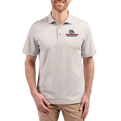 Men's Cutter & Buck  Gray Gonzaga Bulldogs Virtue Eco Pique Stripe Recycled DryTec Polo