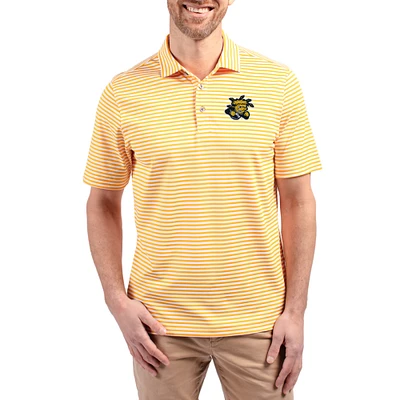 Men's Cutter & Buck  Gold Wichita State Shockers Virtue Eco Pique Stripe Recycled DryTec Polo