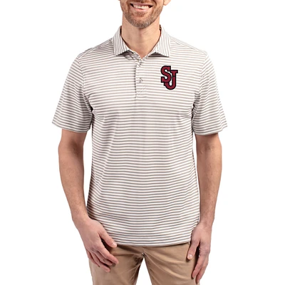 Men's Cutter & Buck  Gray St. John's Red Storm Virtue Eco Pique Stripe Recycled DryTec Polo