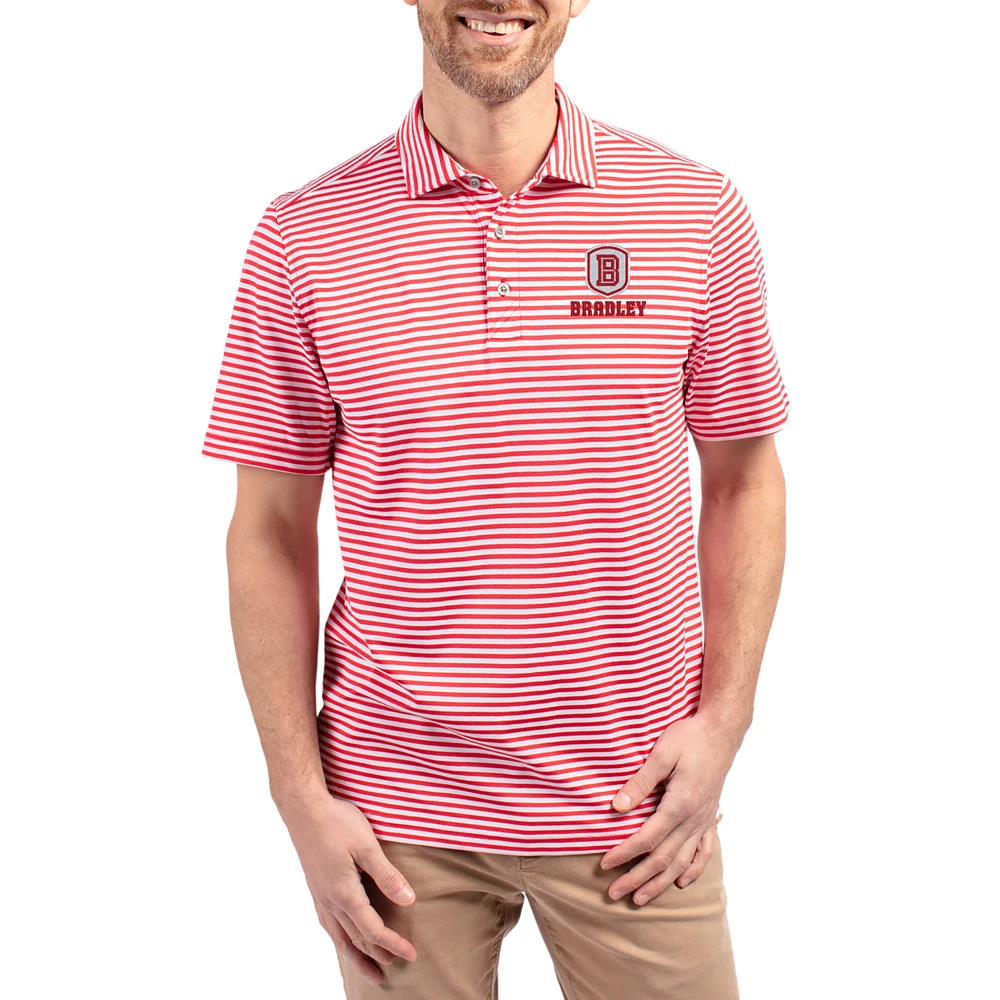Men's Cutter & Buck Red Bradley Braves Virtue Eco Pique Stripe Recycled DryTec Polo