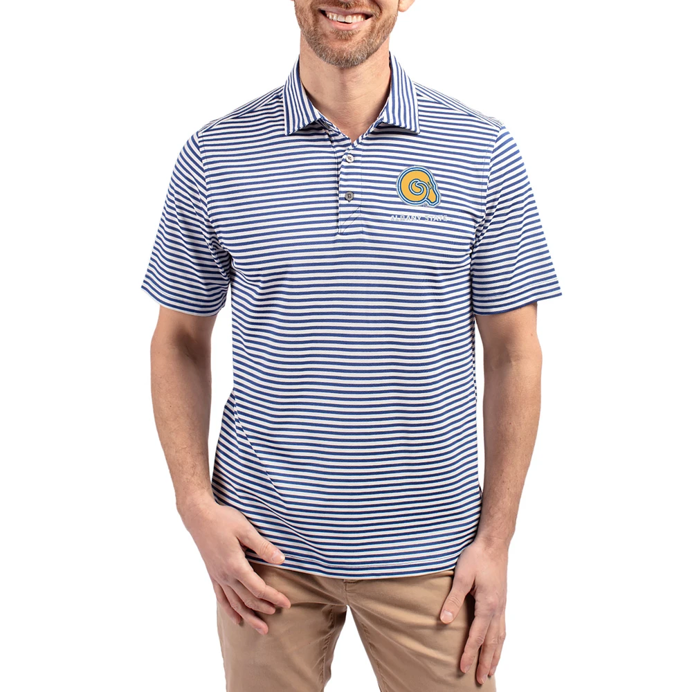Men's Cutter & Buck Blue Albany State Golden Rams Virtue Eco Pique Stripe Recycled DryTec Polo