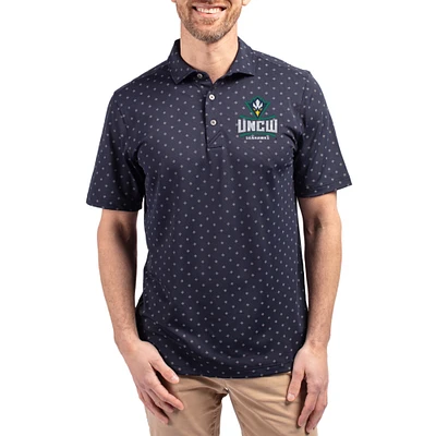 Men's Cutter & Buck  Navy UNC Wilmington Seahawks Virtue Eco Pique Tile Print Recycled DryTec Polo