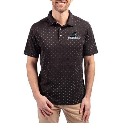 Men's Cutter & Buck  Black Providence Friars Virtue Eco Pique Tile Print Recycled DryTec Polo