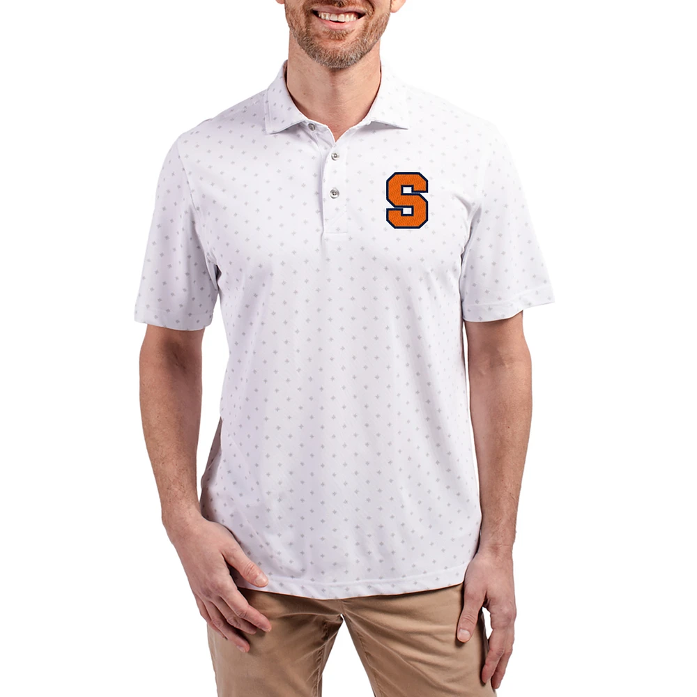 Men's Cutter & Buck White Syracuse Orange Virtue Eco Pique Tile Print Recycled DryTec Polo