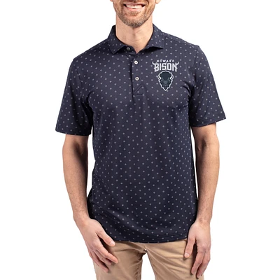 Men's Cutter & Buck  Navy Howard Bison Virtue Eco Pique Tile Print Recycled DryTec Polo