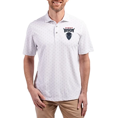Men's Cutter & Buck  White Howard Bison Virtue Eco Pique Tile Print Recycled DryTec Polo