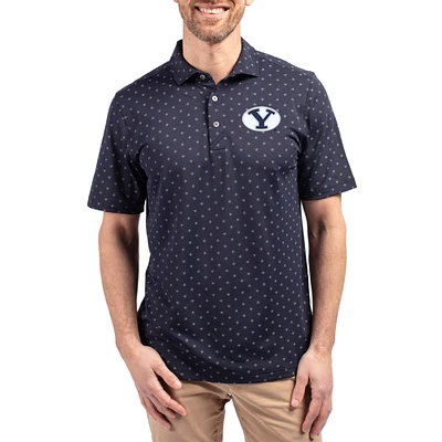 Men's Cutter & Buck  Navy BYU Cougars Virtue Eco Pique Tile Print Recycled DryTec Polo
