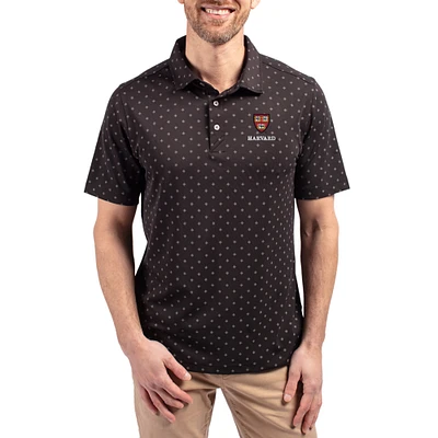 Men's Cutter & Buck Harvard Crimson Virtue Eco Pique Tile Print Recycled DryTec Polo