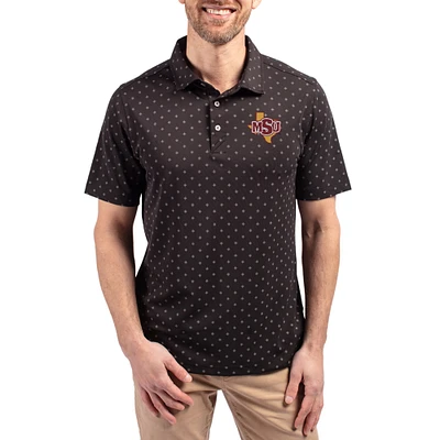Men's Cutter & Buck  Black Midwestern State Mustangs Virtue Eco Pique Tile Print Recycled DryTec Polo