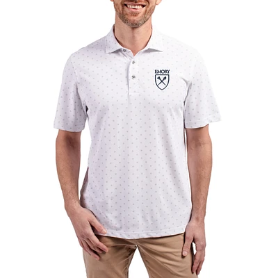 Men's Cutter & Buck  White Emory Eagles Virtue Eco Pique Tile Print Recycled DryTec Polo