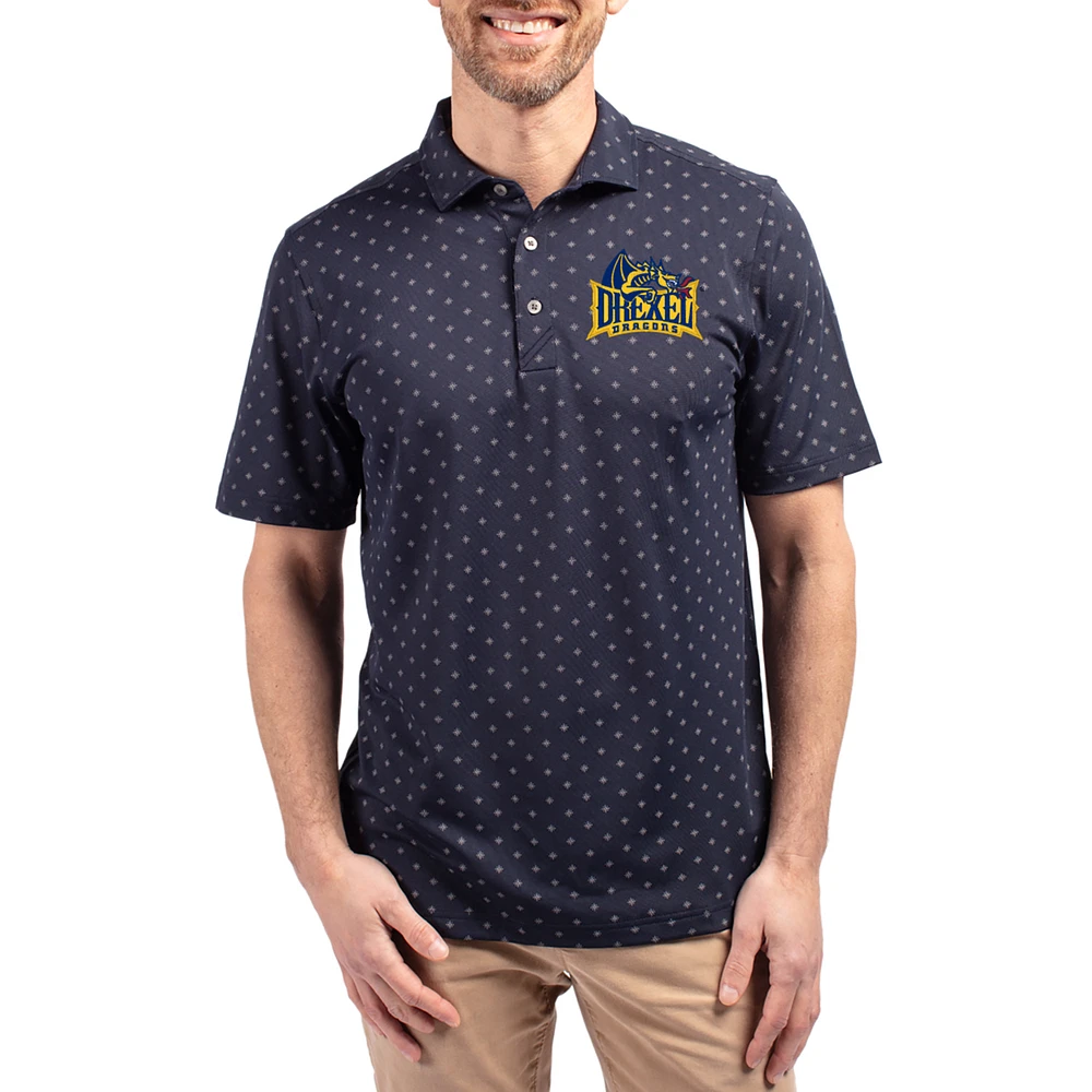 Men's Cutter & Buck Navy Drexel Dragons Virtue Eco Pique Tile Print Recycled DryTec Polo