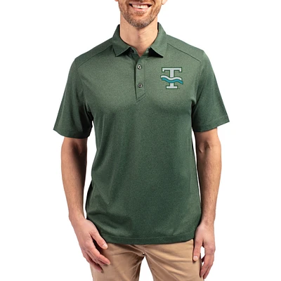Men's Cutter & Buck  Heather Green Tulane Wave Forge Eco Stretch Recycled Polo