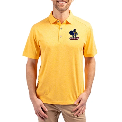 Men's Cutter & Buck  Heather Gold Delaware Fightin' Blue Hens Forge Eco Stretch Recycled Polo