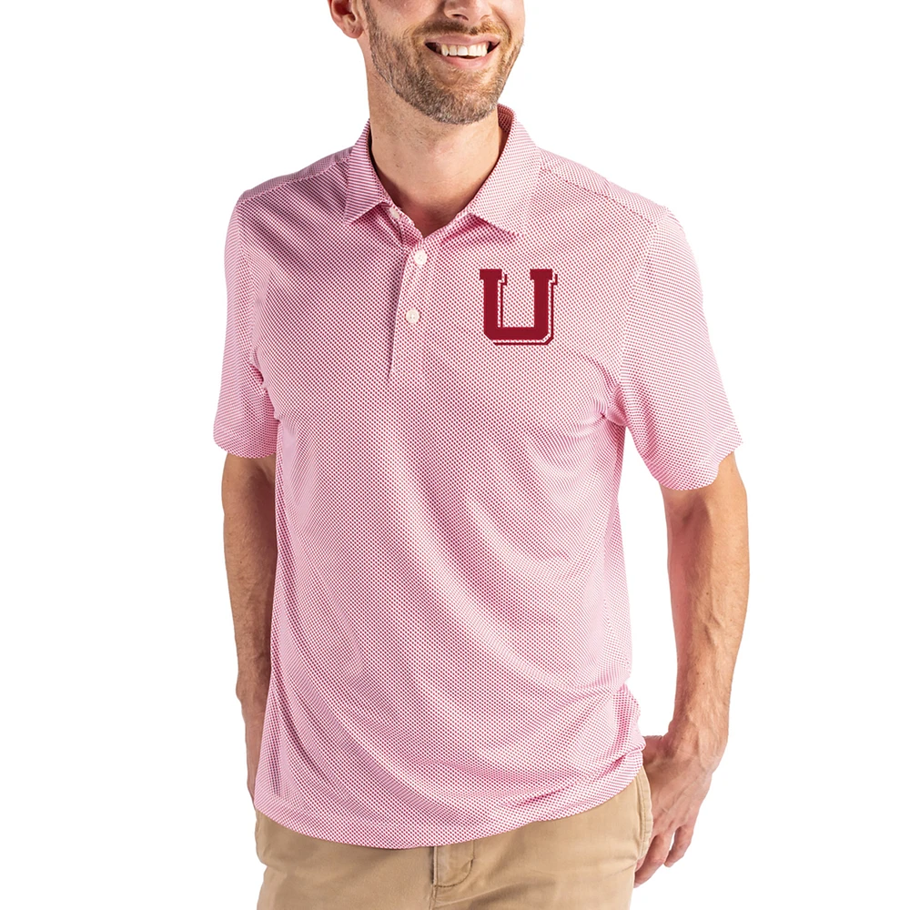 Men's Cutter & Buck White/ Utah Utes Pike Eco Symmetry Print Stretch Polo