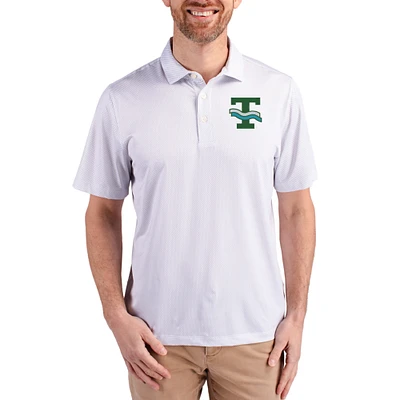 Men's Cutter & Buck White Tulane Green Wave Pike Eco Symmetry Print Stretch Polo