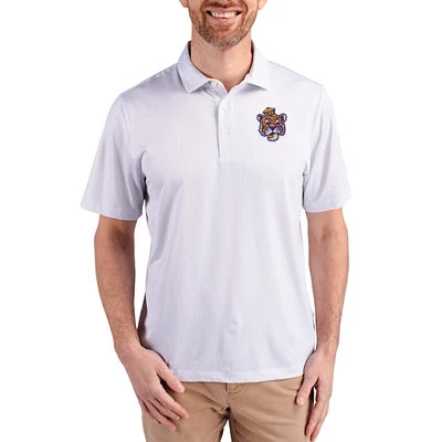 Men's Cutter & Buck White LSU Tigers Pike Eco Symmetry Print Stretch Polo
