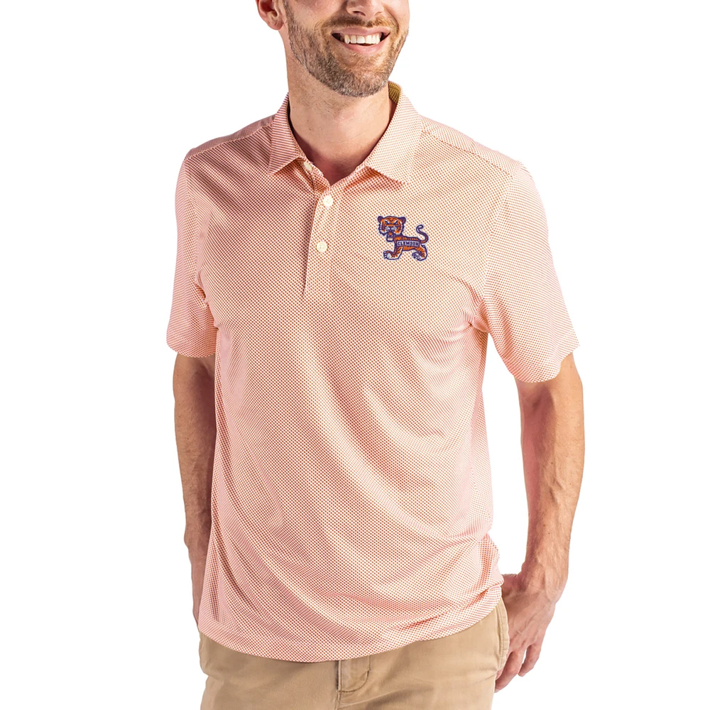 Men's Cutter & Buck White/Orange Clemson Tigers Pike Eco Symmetry Print Stretch Polo