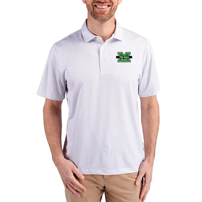 Men's Cutter & Buck White Marshall Thundering Herd Pike Eco Symmetry Print Stretch Polo
