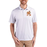 Men's Cutter & Buck White Miami Hurricanes Pike Eco Symmetry Print Stretch Polo