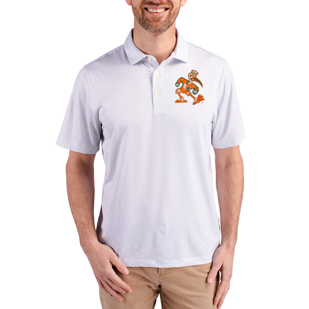 Men's Cutter & Buck White Miami Hurricanes Pike Eco Symmetry Print Stretch Polo