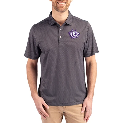 Men's Cutter & Buck Black TCU Horned Frogs Pike Eco Symmetry Print Stretch Polo