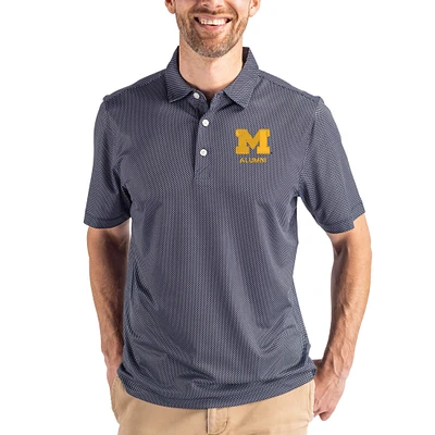 Men's Cutter & Buck Navy Michigan Wolverines Alumni Pike Eco Symmetry Print Stretch Recycled Polo